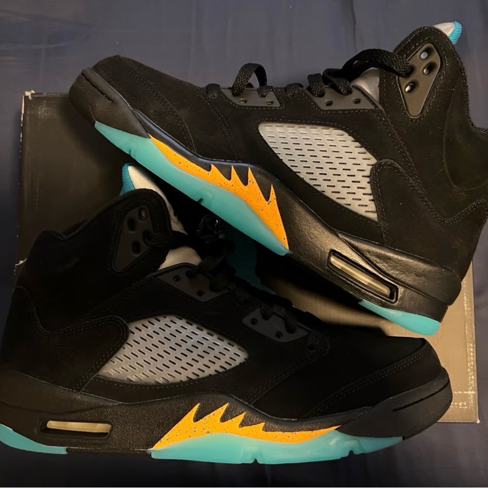 Jordan Black and Teal Sneakers with Orange Accents - Picture 1 of 1